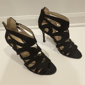 Nine West Flora Cutout Black Suede Heels Shoes Back Zipper Size 8
